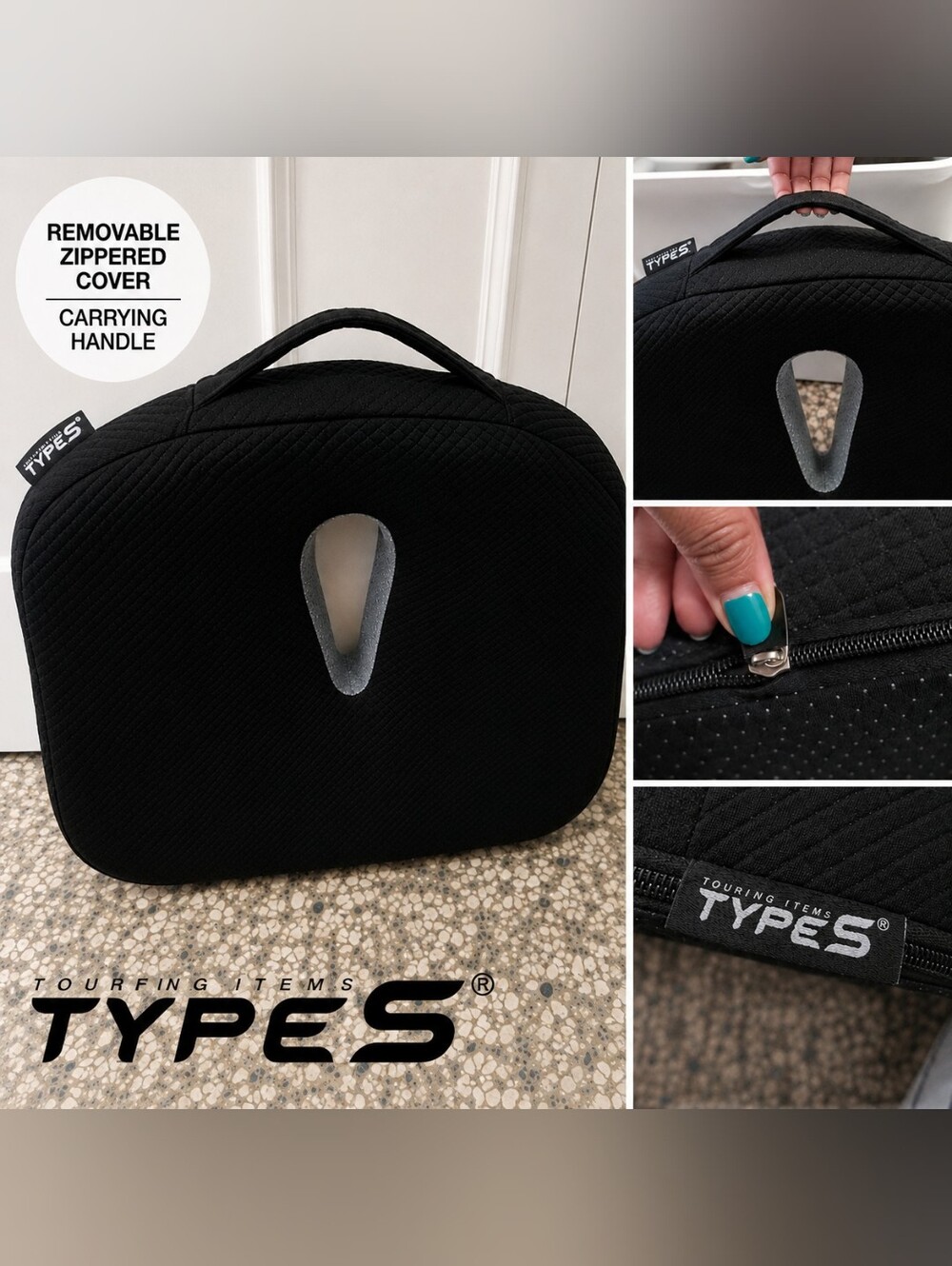 Type S Black Memory Foam Seat Cushion with Removable Cover